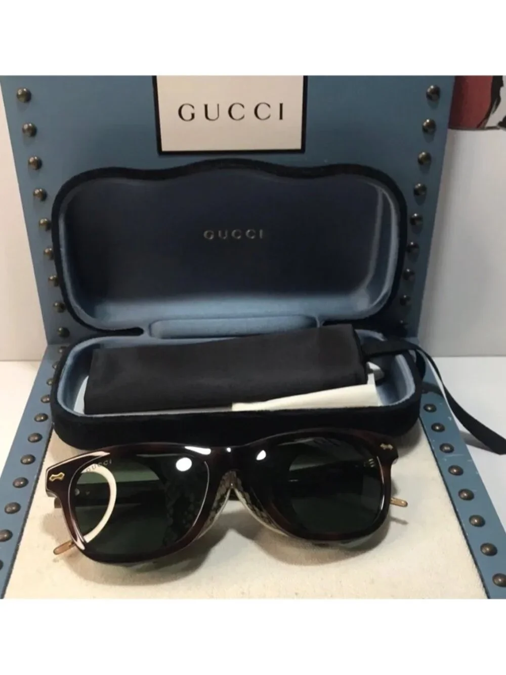 New Authentic Gucci  GG0671s 002 Tortoiseshell Sunglasses with Green Lenses